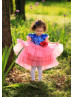 Cap Sleeves Blue Sequin Pink Tulle Tiered Flower Girl Dress Cap Sleeves Blue Sequin Pink Tulle Tiered Flower Girl Dress